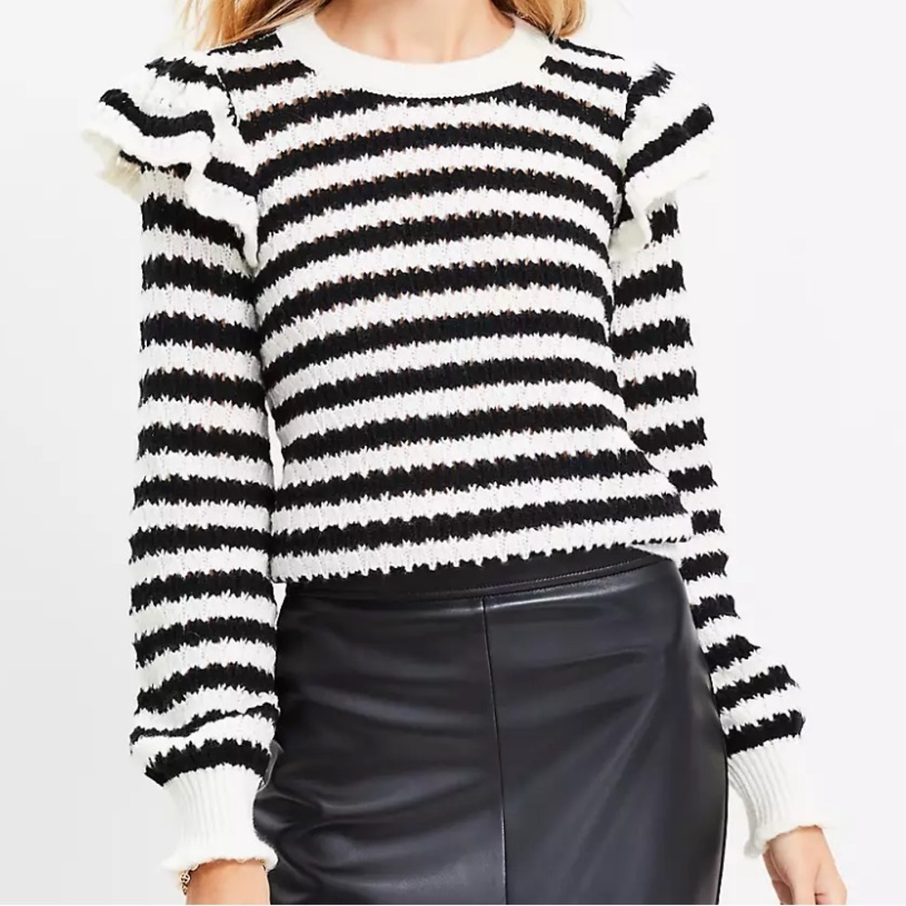 Loft Striped Shoulder Ruffle Sweater